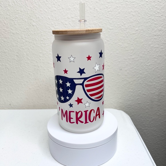 4 America Sunglasses and Stars Handmade Libbey Glass Cups - Picture 5 of 5